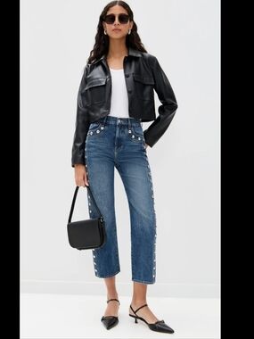 Veronica Beard Dylan Studded Straight Blue Jeans Stoned Serendipity Size 27